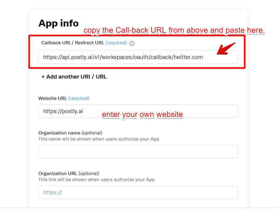 Twitter setup - Callback URL